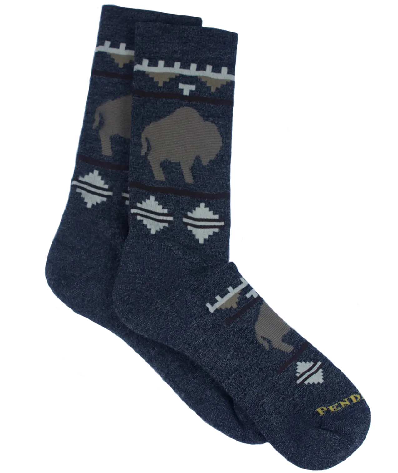 Men's Merino Wool Socks, Roaming Bison Animal Theme Mid-Calf Crew with Cushioned Footbed for Camping, Animal Theme Mid-Calf Socks, Animal Print, All-Day Wear