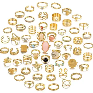 60 Pcs Gold Stacks Ring Sets for Women Non Tarnish, Dainty Vintage Stackable Rings Pack, Finger Midi Knuckle Rings for Jewelry Gift
