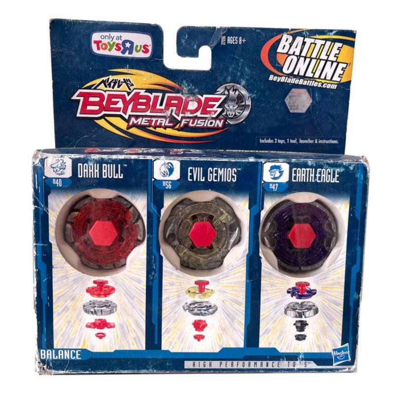 Hasbro Beyblade Metal Fusion 3-Pack Balance Version Earth Eagle Dark Bull Evil Gemios BB-47 BB-56 BB-40 Battles Online ToysRUs Exclusive