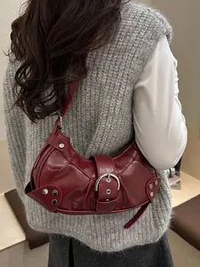 Vintage Street Style PU Underarm Bag, Multifunctional Shoulder Crossbody Bag, European Motorcycle Wind Women's Bag, Commuter Casual Versatile, Adjustable Shoulder Bag