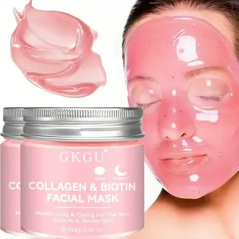 GKGU Collagen & Biotin Facial Mask, Hydrating - Hypoallergenic, Moisturizing & Antioxidant Rich, Daily & Night Use, Smooth Texture, Non-Greasy Formula, Skincare, Moisturizing Masks
