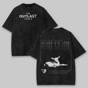Outlast Trials SPIDER EYE LAMB Washed T-Shirt, Video Games, Horror Vintage Shirt, Game Fan, Streetwear Tops Black Fabric Menswear