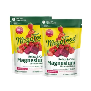 MegaFood Magnesium Soft Chews – Strawberry Flavor. Helps relax the body & promote a sense of calm. 30 Individually Wrapped Chews