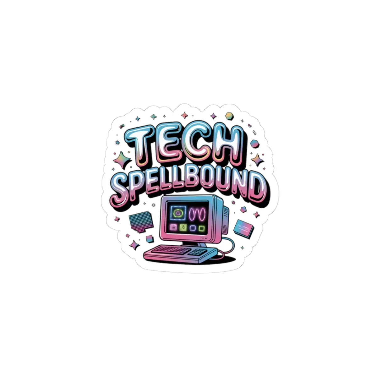 Tech Spellbound Y2K Cyber Nostalgia Stickers | Retro Futuristic Laptop Decals