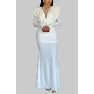 Ruched Long Sleeve Maxi Dress | Elegant Bodycon Formal Evening G