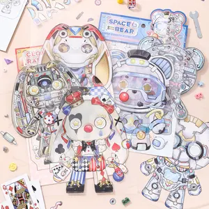 7 Sheets/bag Pet Material Doll Mechanical Series Scene Decoration Stickers, Decorative Adhesive Decals for Creative Play & Display