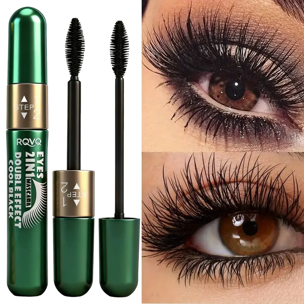 2-in-1 Waterproof Volume Lengthening Mascara, Anti-Smudging and Non-Greasy Formula, Long-Lasting Curling & Lengthening Mascara