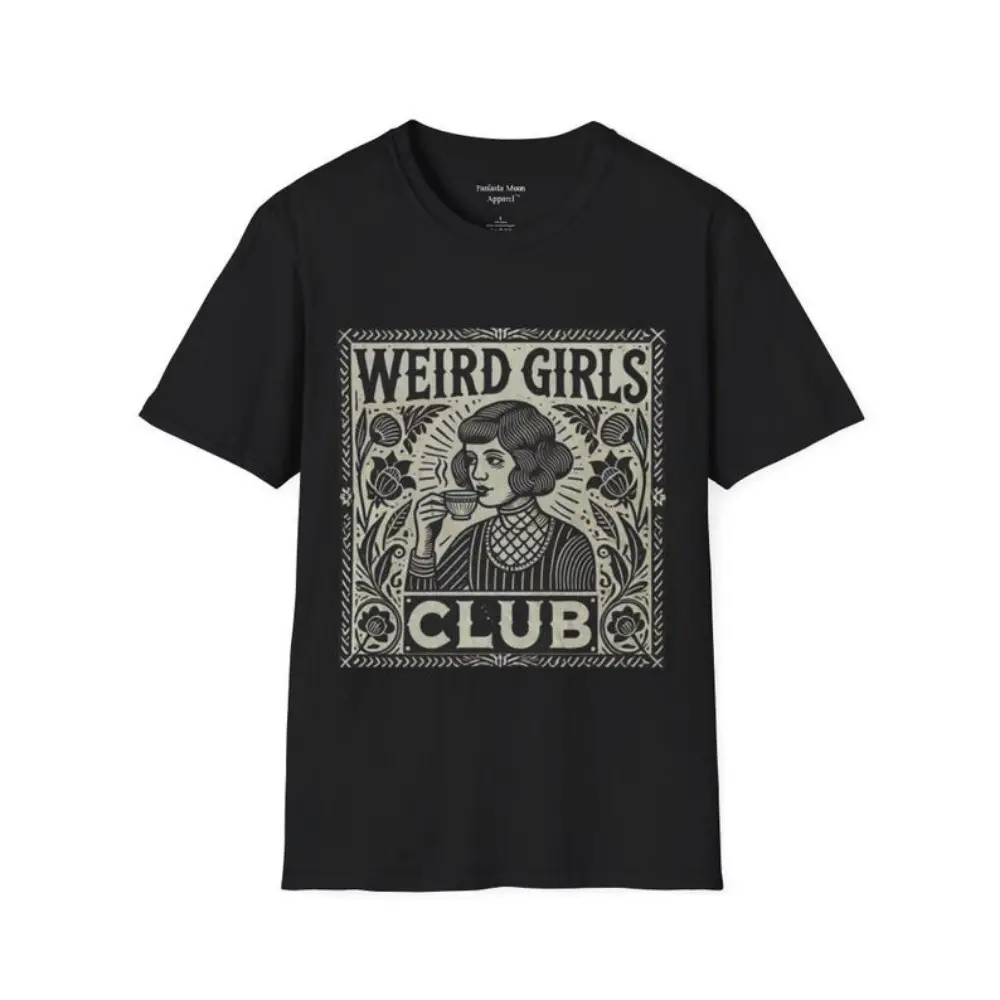Men's Classic T-Shirt, Alternative Goth Graphic "Weird Girls Club" Print, 100% Cotton Knit Shortsleeve Casual Top, Tops, Menswear, Fabric, Smooth, Fit, Loose, Seamless, Stylish, Elastic, Tshirt, Ribbed, Round Neck