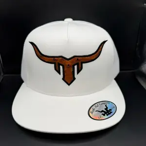El Toro Ostrich Hat - Bull Logo Snapback Cap for Men Women White and Black with Brown Bull Design
