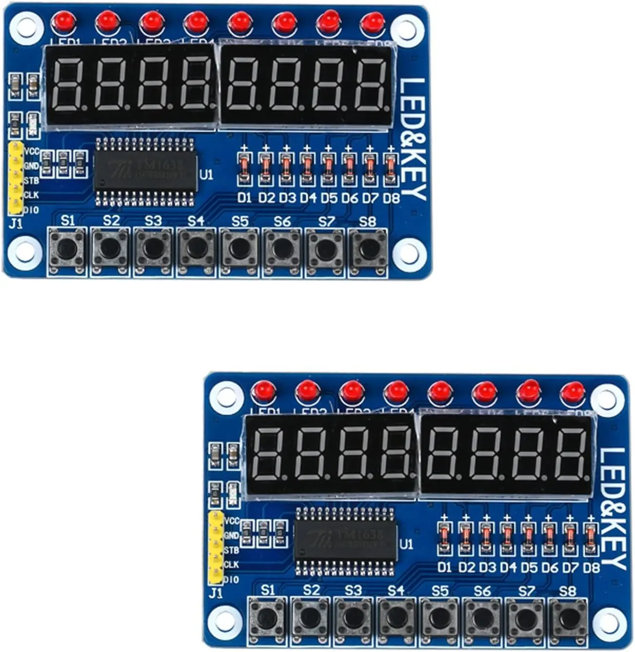2Pcs TM1638 8 Bit LED Display Module with Keys - Microcontroller Display for Arduino