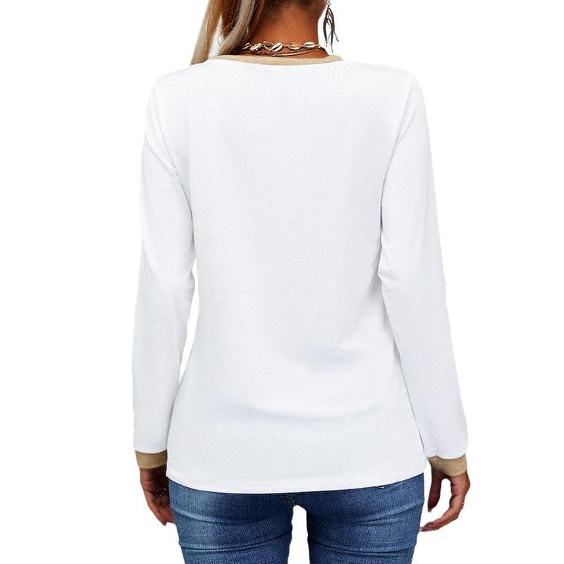 Danedvi Womens V Neck Long Sleeve Tops Color Block Basic Casual Tunic Shirts with Pockets, White, XX-Large Pleated Blouse Womenswear