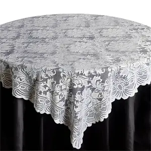 Lace 90"x90" Table Overlay Square Tablecloth Ivory - Classic Table Cover