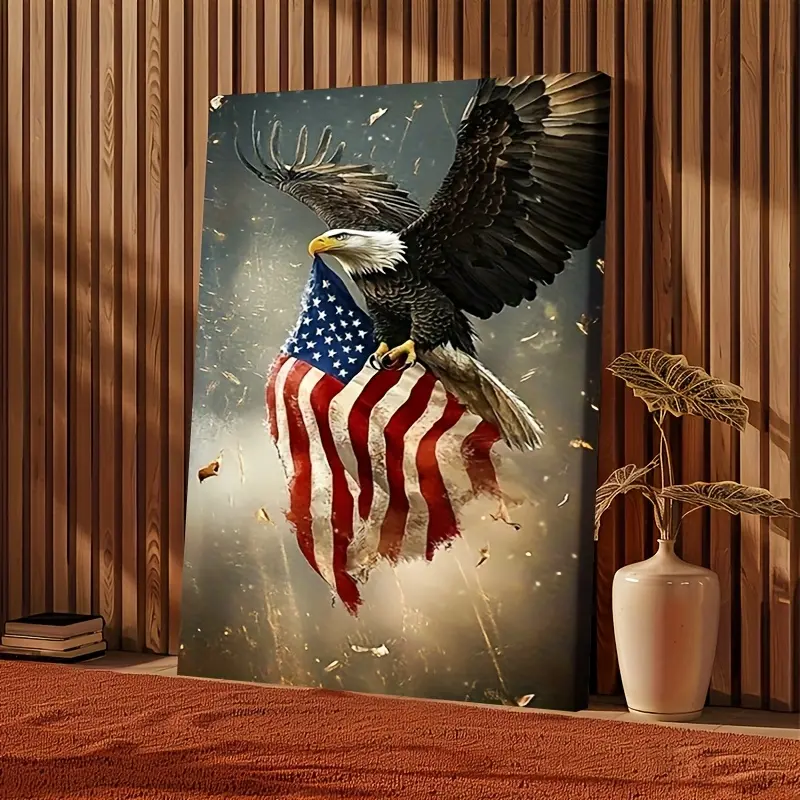 American Flag Bald Eagle Canvas Wall Art Patriotic Poster USA Symbol Painting Living Room Bedroom Office Decor Veteran Gift Home Aesthetic