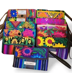 Womens wallet with hand flower embroidery, made in Gutemala