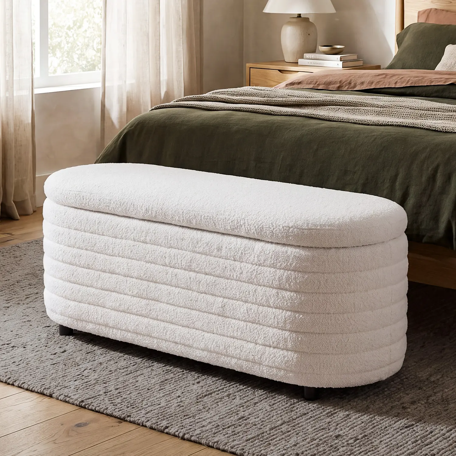 CHAIRUS 45" Storage Ottoman Bench Upholstered Teddy Fabric Storage End of Bed Bench Modern Teddy Ottoman Stool Ottoman Stool with Safety Hinge Storage Bench with Seating for Bedroom Living Room Entryway Closet