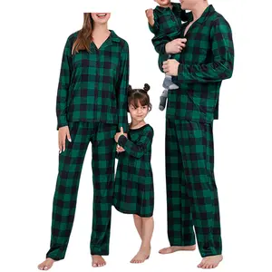 FOCUSNORM Matching Family Christmas Pajamas Long Sleeve Plaid Shirt Elastic Waist Pants Sleepwear Nightwear