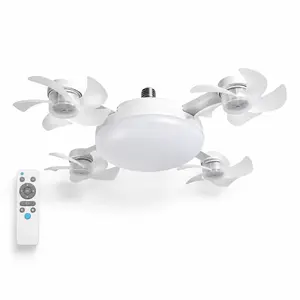 Ceiling Fan Light with Remote Control, 19.69 Inch Screw in LED Fan Light, E26E27 Base Foldable Ceiling Fan with 4 Fan Heads, Quiet Airflow & Bright Lighting, Easy Installation for Bedroom, Living Room, Kitchen, Office, Dorm, Small Room Use