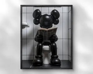 Kaws On The Toilet Reading a Newspaper Wall Art, Black Kaws Figure Print, Minimalist Kaws, Hypebeast Toys, Bathroom Decor Unframed