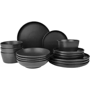 16 Pieces Dinnerware set,and Sets for 4,Black Dinnerware Set for, Sets with Black Rim, and Dishwasher Safe