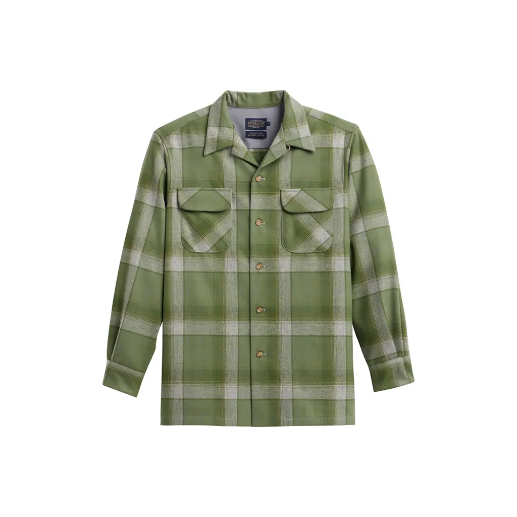 Pendleton Men's Fitted Board Shirt in Olive Grey Ombre Plaid, Casual Long Sleeve Umatilla Virgin Wool with Pockets, Regular & Big-Tall Sizes, Fabric