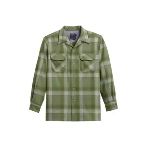 Pendleton Board Shirt Olive/Grey Mix Ombre 25' Fitted Long Sleeve Plaid Casual Preppy Autumn Medium Length Pure Virgin Wool RA790-32727