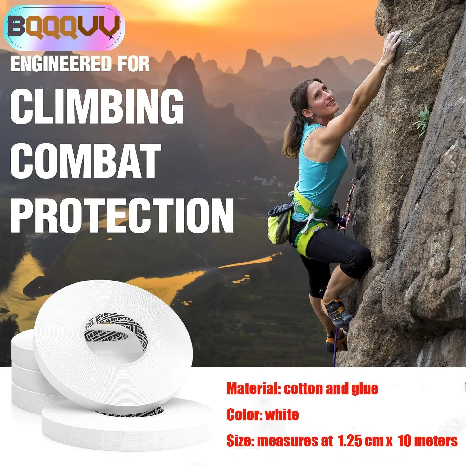 1Roll White Finger Tape BJJ - 1.25 CM X 10 Meters Sweat Resistant Climbing Tape For Bouldering, Sports - Strong Adhesive Tape
