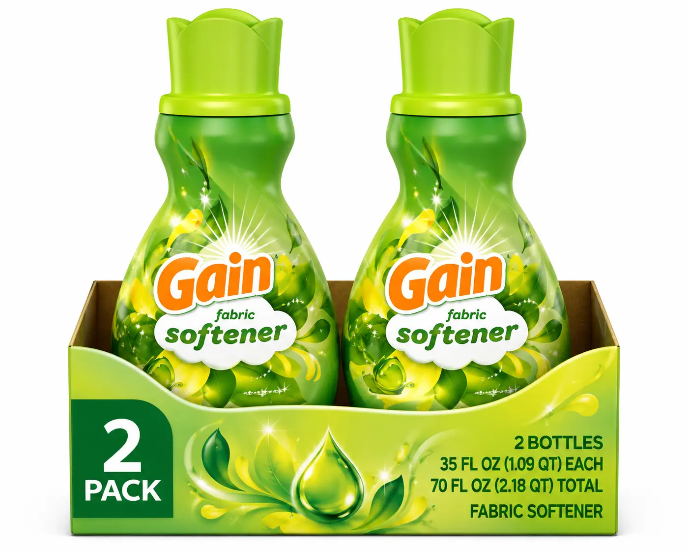 Gain Original Liquid Fabric Softener, 2 Pack (2 x 35 fl oz Bottles) – Original Fresh Scent, Softens Fabrics, Reduces Static & Long-Lasting Freshness