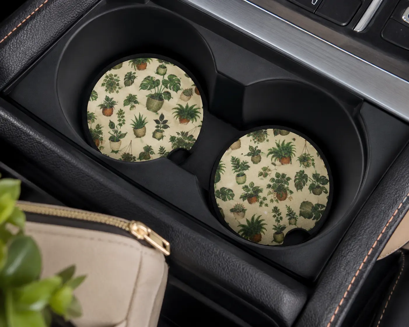 Botanical Car Coasters | Houseplant Car Accessories | Plant Lover Gift | The Greenhouse Collection | Monstera Car Coasters