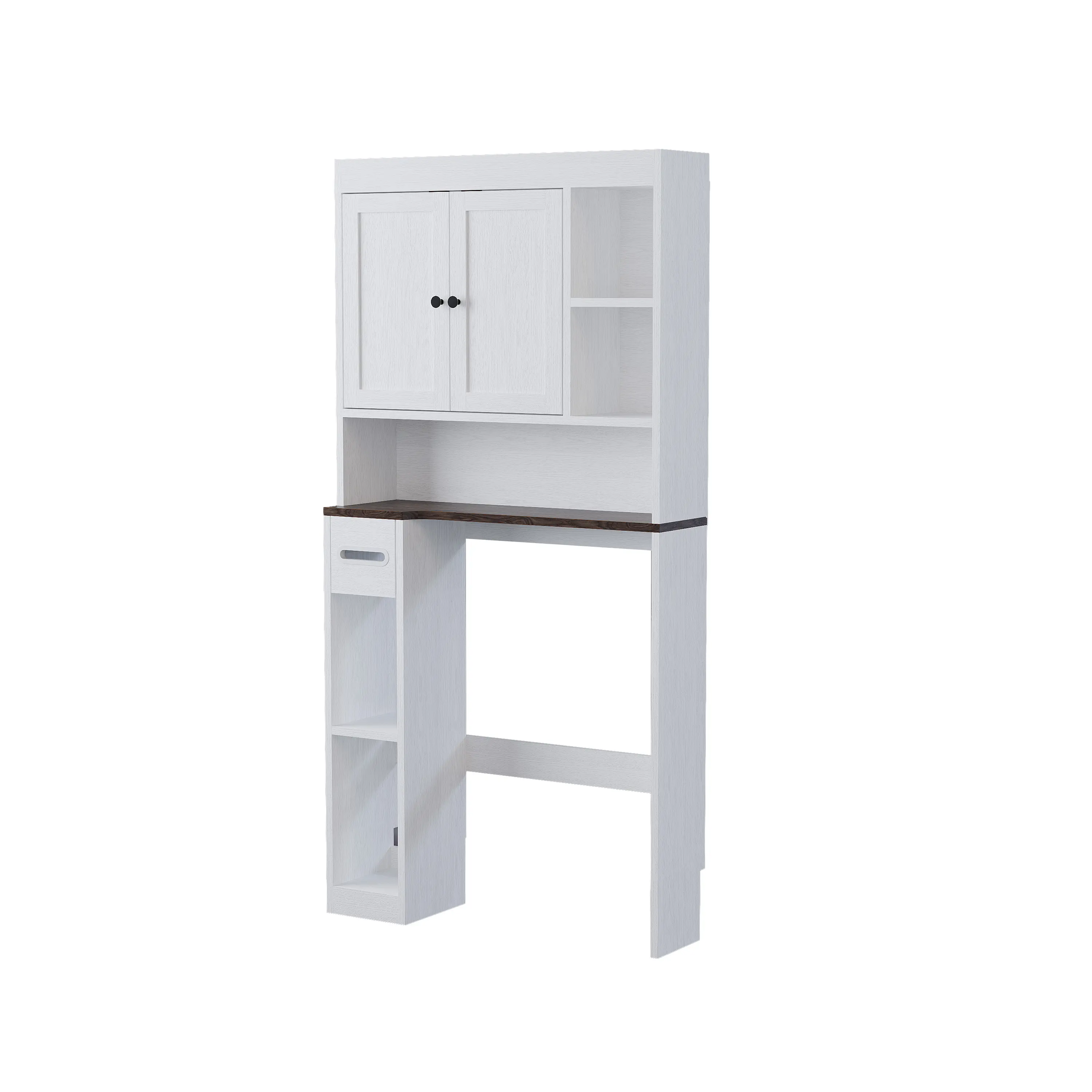 Farmhouse Bathroom Space Saver Cabinet, Freestanding Above-Toilet Organizer with Double Doors, Open Cubbies and Anti-Tip Design, Multipurpose Storage Shelf for Toilet, Washer, Apartment and Laundry Room