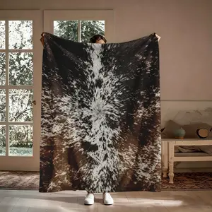 Cowhide Rustic Flannel Blanket,  Faux Cow Skin Brown White Black Soft Comfy Throw, Western Farmhouse Cabin Design, Cozy Nap Blanket for Home Office Travel, Suitable for Sofa Bed Couch, Gift for Him Her Dad, Vintage Ranch Decor Tapestry