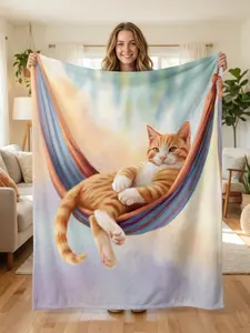 Cute Cat Design Microfiber Blanket Soft Fun High-Quality Flannel Fabric 30x40 40x50 50x60 80x60 Inches Cozy for Beds Sofas Camping Picnics Winter Warm Gift