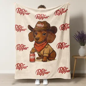 Cool Dachshund Dogs Flannel Blanket Set, Soft Dr Pepper Printed Throw for Sofa Bed Office Home Decor, Perfect Gift for Fans, Figure Print Blanket, Decorative Giftable Blankets
