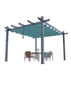 10x13 ft Aluminum Pergola with Retractable Canopy Metal Gazebo for Modern Backyard Deck Porch Grape Trellis - Blue