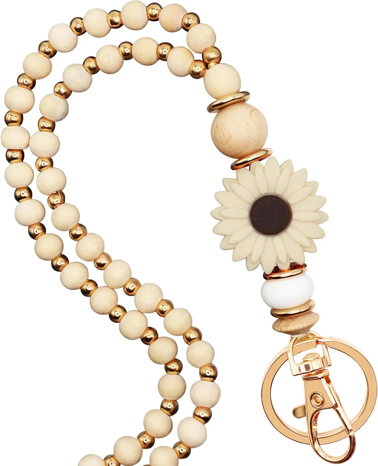 Wooden Teacher Lanyards for Id Badge Cute Flower  and  Beaded Lanyards for Women for Nurse Badge
