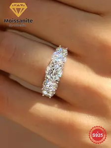 S925 Sterling Silver Synthetic Moissanite Ring, Luxury Bridal Wedding Engagement Ring for Women, Sparkle Eternity Ring, Fine Jewelry As Anniversary Gifts for Ladies