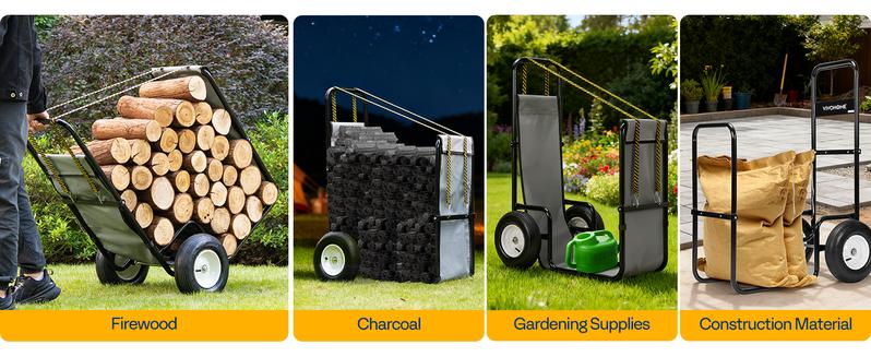 VIVOHOME Firewood Log Cart Carrier with Rubber Wheels and 600D Oxford Cloth, 250-300 LBS Capacity Heavy Duty Steel Dolly Hauler, Rolling Wood Rack Storage Mover for Easy Transport Indoor Outdoor Use