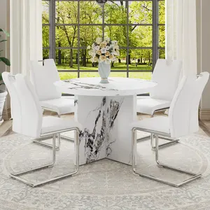 Round Dining Table for 4-6, 42 Inch Modern Kitchen Table Small Dinner Table MDF Kitchen Dinning Table for Cafe Restaurant Wine Bar Home Office Conference (Only Table)