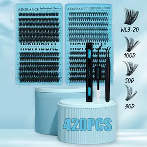 ADORANCE 420PCS Lash Clusters 4 Style Wispy Lashes, 30D+50D+WL3-20+100D  Beginner Friendly Eyelash Clusters Kit with Lash Bond, Seal & Tweezers, Natural Look Cluster Lashes for Everyday Makeup, Travel & Special Occasions