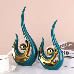 Modern Abstract Art Ceramic Statues in Black and Golden for Living Room Bedroom Office and Dining Table Decor Home Decor Table Decor Fluid Metal Design Classic Style