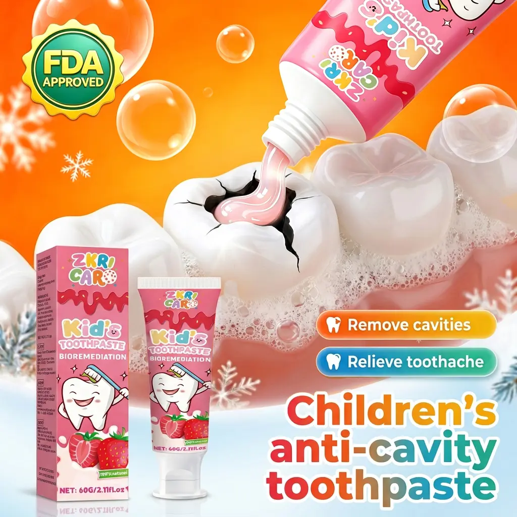 ZKRICARO Kids Toothpaste with Fluoride, Bioremediation Anti-Cavity Protection for Toddlers & Children, 100% Natural Strawberry Flavor, Safe Enamel Care, Best Daily Cleansing For Strong Teeth, Fresh Breath, 60g Oral Antibacterial Gentle Herbal Whitening