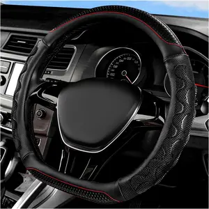 Steering Wheel Cover, 15 Inches Leather Comfy Grip Steering Wheel Protector with  Honeycomb, Anti-Slip D-Shaped Wheel Wrap Cover for  ,  Accessories (Black)