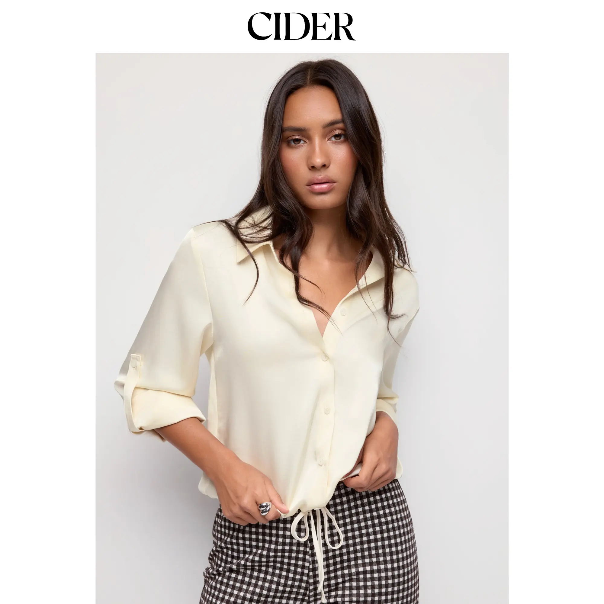 Cider Roll Up Sleeve Drawstring Oversized Blouse