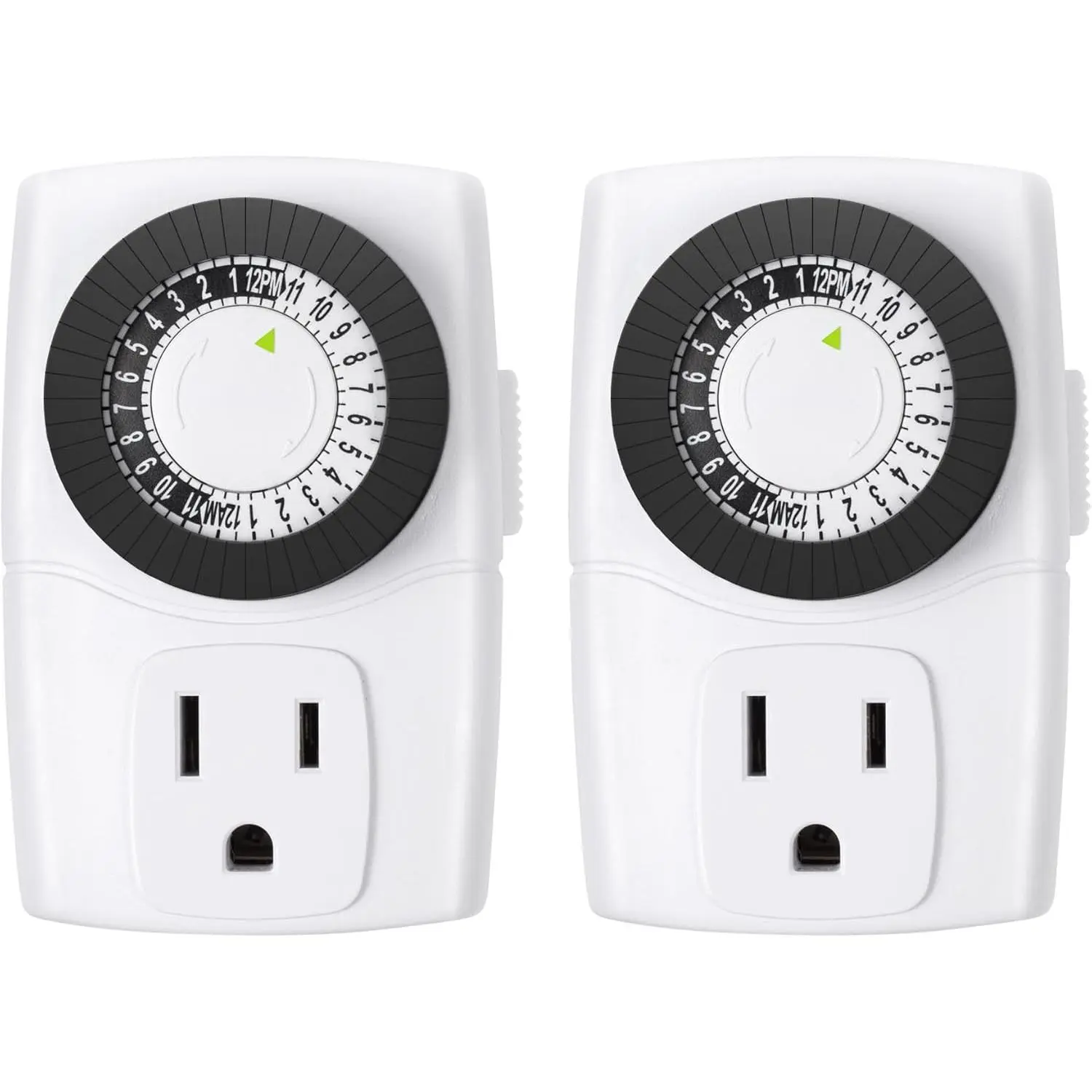2-Pack Indoor Mechanical Outlet Timer, 24-Hour Plug-In Timer Switch with 30-Minute Intervals for Lamps, Lights & Small Appliances