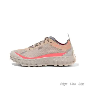 Light Gray-Beige Runners with Blush Pink Structural Line, Warm Orange Engineered Accent Band & Multi-Depth Groove Outsole — Synthetic Mesh Upper, Contoured EVA Midsole