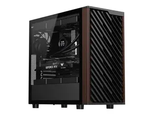 DIYPC DIY-ATX28-Wood Black USB3.0 /Type C ATX Mid Tower Gaming Computer Case w/ Tempered Glass Side Panel and Walnut Wood Front Panel, 4 x 140mm PWM Fans Pre-Installed