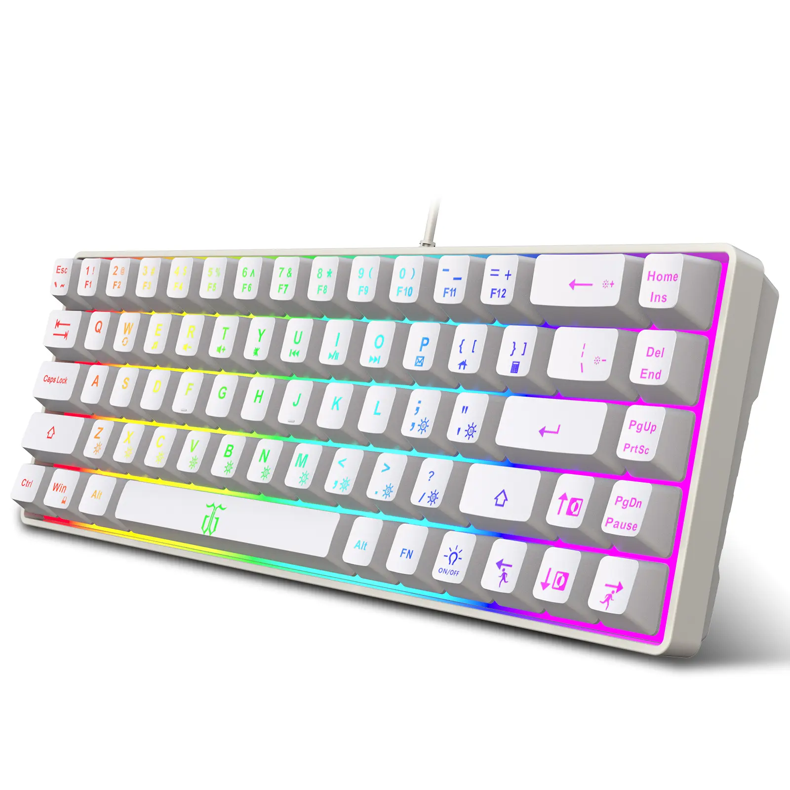 Snpurdiri 60% Gaming Keyboard LED Backlit 68 Keys Small Mini Keyboard for Windows PC Laptop White RGB Rainbow LED Backlit Ergonomic Mechanical Feel Broad Compatibility