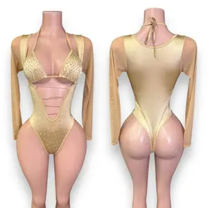 Nude Diamond Bodysuit - One Size Fits All - Womenswear - Gold & Cream Color Options