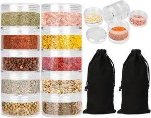 2 Sets 5 Layers Clear Portable Travel Spice Jars, Multi Camping Spice Containers with Organizer Bag, Stackable Salt and Pepper Set Airtight Kitchen