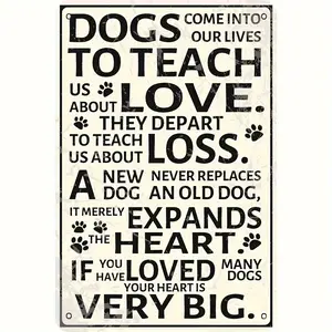 2D Flat, 1pc "Dog Teaches Us Love" Metal Sign - Rustic Iron Wall Art with Paw Prints, 8x12 Inches, Farmhouse Decor for Garden, Patio, Home, Garage - Perfect Christmas Birthday Gift for Dog Lovers, Bold Font & Distressed Finish, Dog Decor, P