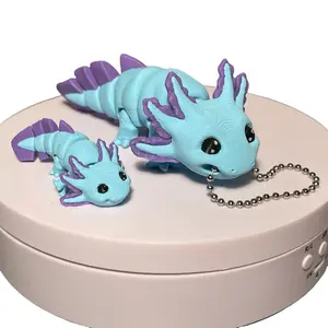 Blue and Purple Axolotl Mama Keychain and Mini Baby Figurines- 3D Printed Axolotl - Mama and Mini Baby or 4 Babies - Valentine's Day Gift Set